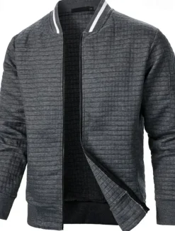 Clearance OUKU Men's Lightweight Jacket Waffle Jacket Summer Jacket Transition Jacket Vacation Daily Pocket Spring & Fall Plain Fashion Classic Standing Collar Regular Black White Wine Navy Blue Khaki Jacket