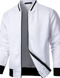 Clearance OUKU Men's Lightweight Jacket Waffle Jacket Summer Jacket Transition Jacket Vacation Daily Pocket Spring & Fall Plain Fashion Classic Standing Collar Regular Black White Wine Navy Blue Khaki Jacket