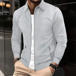 Clearance OUKU Men's Lightweight Jacket Waffle Jacket Summer Jacket Shirt Jacket Vacation Daily Soft Pocket Spring & Fall Plain Fashion Classic Lapel Regular Waffle Fabric Black White Blue Khaki Gray Jacket