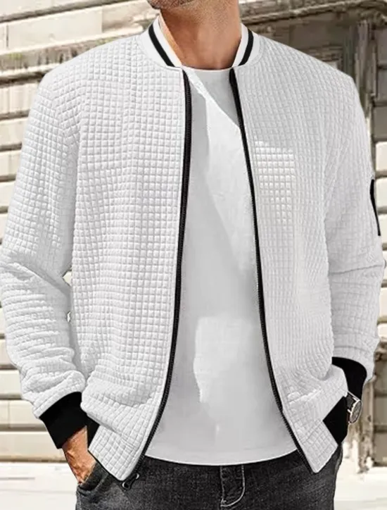 Best OUKU Men's Lightweight Jacket Waffle Jacket Summer Jacket Transition Jacket Vacation Daily Wearproof Pocket Spring Fall Plain Fashion Classic Stand Collar Regular Black White Navy Blue Khaki Dark Gray