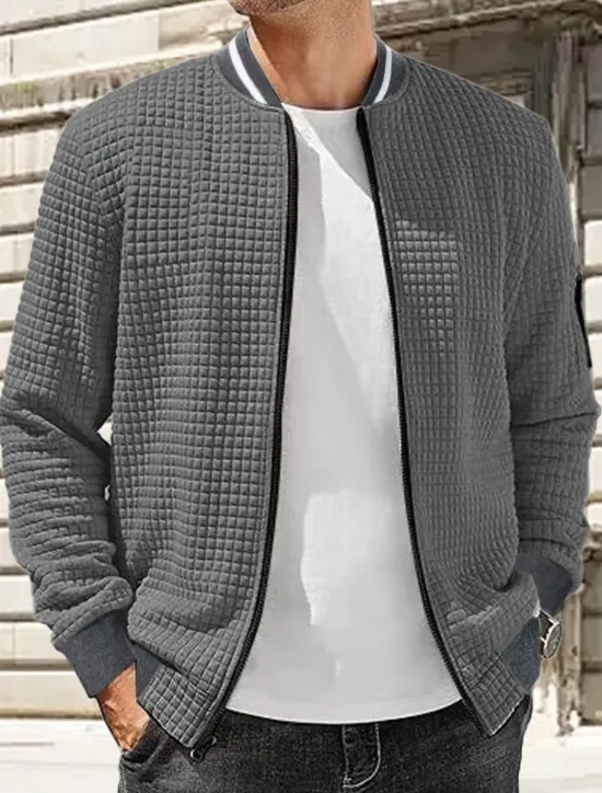 Best OUKU Men's Lightweight Jacket Waffle Jacket Summer Jacket Transition Jacket Vacation Daily Wearproof Pocket Spring Fall Plain Fashion Classic Stand Collar Regular Black White Navy Blue Khaki Dark Gray