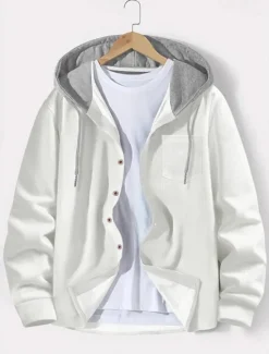 Discount OUKU Men's Lightweight Jacket Waffle Jacket Summer Jacket Transition Jacket Vacation Daily Wearproof Pocket Spring & Fall Plain Fashion Classic Hooded Regular Black White Blue Khaki Gray Jacket