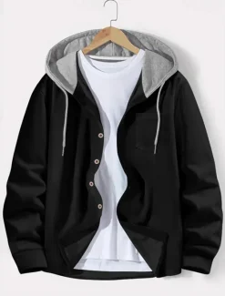Discount OUKU Men's Lightweight Jacket Waffle Jacket Summer Jacket Transition Jacket Vacation Daily Wearproof Pocket Spring & Fall Plain Fashion Classic Hooded Regular Black White Blue Khaki Gray Jacket