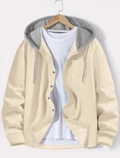 Discount OUKU Men's Lightweight Jacket Waffle Jacket Summer Jacket Transition Jacket Vacation Daily Wearproof Pocket Spring & Fall Plain Fashion Classic Hooded Regular Black White Blue Khaki Gray Jacket