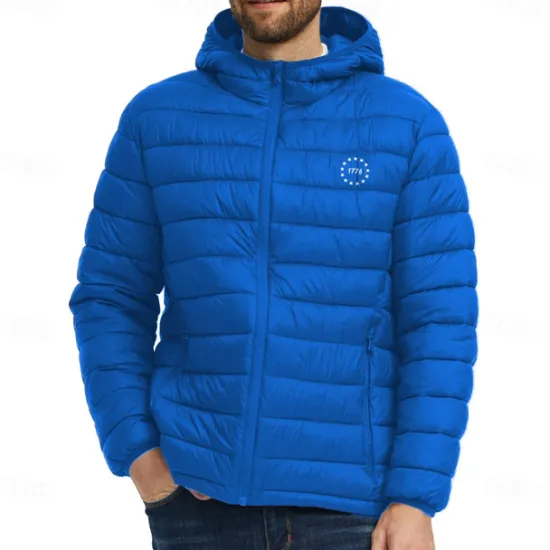 New OUKU Men's Lightweight Puffer Jacket with Hood Water-Resistant Down Jacket Insulated Puffy Coat 1776 Letter Print Winter Jacket for Snow Ski Hiking Travel