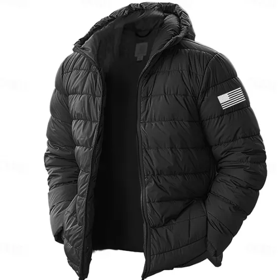 Discount OUKU Men's Lightweight Puffer Jacket with Hood Water-Resistant Down Jacket Insulated Puffy Coat Graphic American US Flag Winter Jacket for Snow Ski Hiking Travel