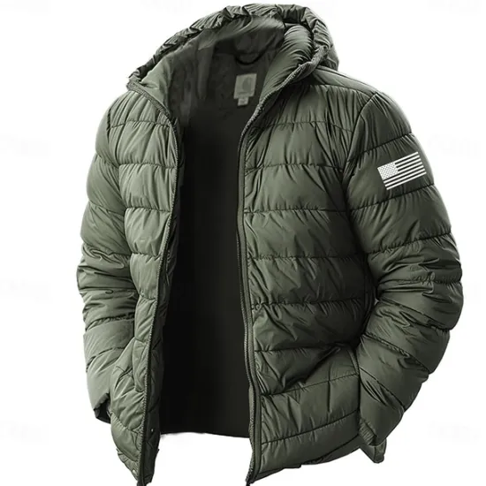Discount OUKU Men's Lightweight Puffer Jacket with Hood Water-Resistant Down Jacket Insulated Puffy Coat Graphic American US Flag Winter Jacket for Snow Ski Hiking Travel