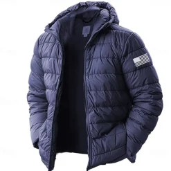 Discount OUKU Men's Lightweight Puffer Jacket with Hood Water-Resistant Down Jacket Insulated Puffy Coat Graphic American US Flag Winter Jacket for Snow Ski Hiking Travel