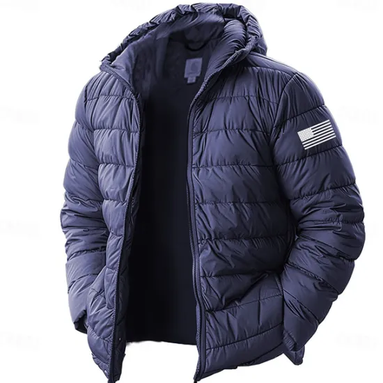 Discount OUKU Men's Lightweight Puffer Jacket with Hood Water-Resistant Down Jacket Insulated Puffy Coat Graphic American US Flag Winter Jacket for Snow Ski Hiking Travel