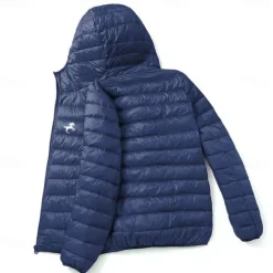 Hot OUKU Men's Lightweight Puffer Jacket with Hood Water-Resistant Down Jacket Insulated Puffy Coat Animal Horse Print Winter Jacket for Snow Ski Hiking Travel Navy Blue