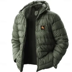 Clearance OUKU Men's Lightweight Puffer Jacket with Hood Water-Resistant Down Jacket Insulated Puffy Coat Reindeer Print Winter Jacket for Snow Ski Hiking Travel