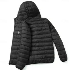 Online OUKU Men's Lightweight Puffer Jacket with Hood Water-Resistant Down Jacket Insulated Puffy Coat Nautical Compass Print Winter Jacket for Snow Ski Hiking Travel