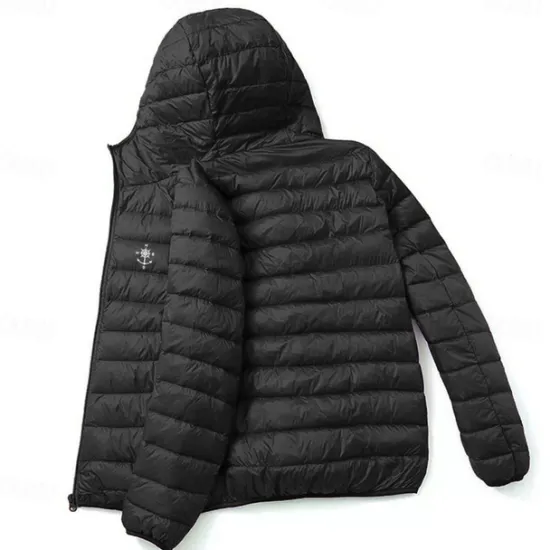 Online OUKU Men's Lightweight Puffer Jacket with Hood Water-Resistant Down Jacket Insulated Puffy Coat Nautical Compass Print Winter Jacket for Snow Ski Hiking Travel