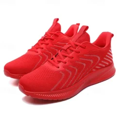 New OUKU Men's Lightweight Red Mesh Running Shoes - Breathable Athletic Sneakers for Sports and Casual Wear