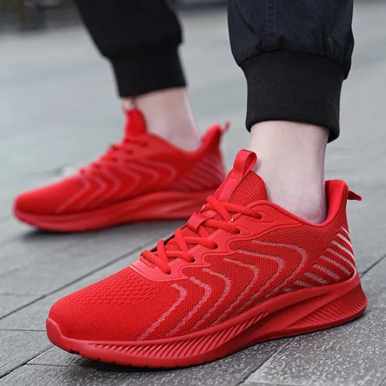 New OUKU Men's Lightweight Red Mesh Running Shoes - Breathable Athletic Sneakers for Sports and Casual Wear