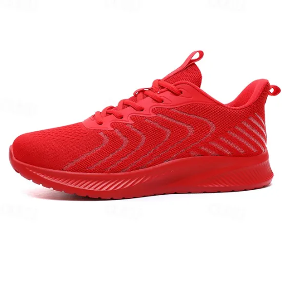 New OUKU Men's Lightweight Red Mesh Running Shoes - Breathable Athletic Sneakers for Sports and Casual Wear