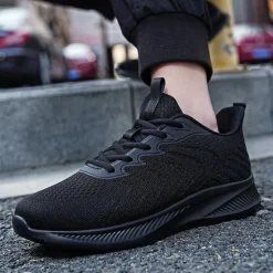 New OUKU Men's Lightweight Red Mesh Running Shoes - Breathable Athletic Sneakers for Sports and Casual Wear