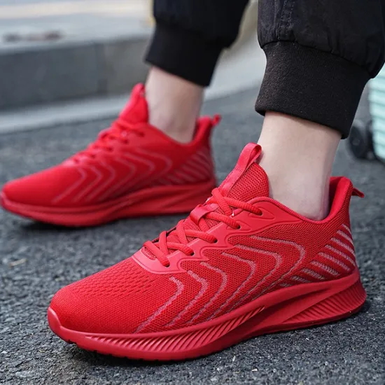 New OUKU Men's Lightweight Red Mesh Running Shoes - Breathable Athletic Sneakers for Sports and Casual Wear