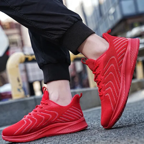 New OUKU Men's Lightweight Red Mesh Running Shoes - Breathable Athletic Sneakers for Sports and Casual Wear