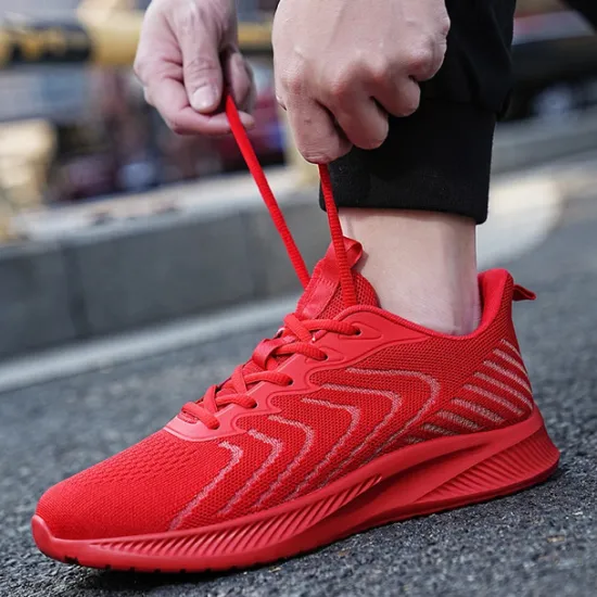 New OUKU Men's Lightweight Red Mesh Running Shoes - Breathable Athletic Sneakers for Sports and Casual Wear