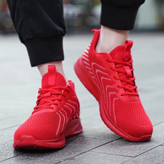 New OUKU Men's Lightweight Red Mesh Running Shoes - Breathable Athletic Sneakers for Sports and Casual Wear