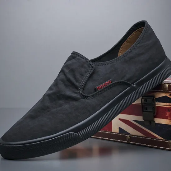 Discount OUKU Men's Lightweight Slip-On Canvas Sneakers – Breathable Casual Shoes for Everyday Wear and Travel