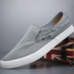 Discount OUKU Men's Lightweight Slip-On Canvas Sneakers – Breathable Casual Shoes for Everyday Wear and Travel