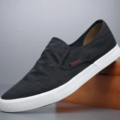 Discount OUKU Men's Lightweight Slip-On Canvas Sneakers – Breathable Casual Shoes for Everyday Wear and Travel