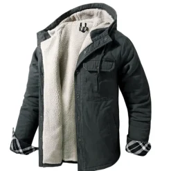 New OUKU Men's Lined Fleece Hooded Shirt Jacket Sherpa Padded jacket Coat Work Flannel Button Down Shirt Jacket Winter Outdoor Thermal Warm Windproof Lightweight Outerwear Parka Hunting Ski Snowboard Fishing