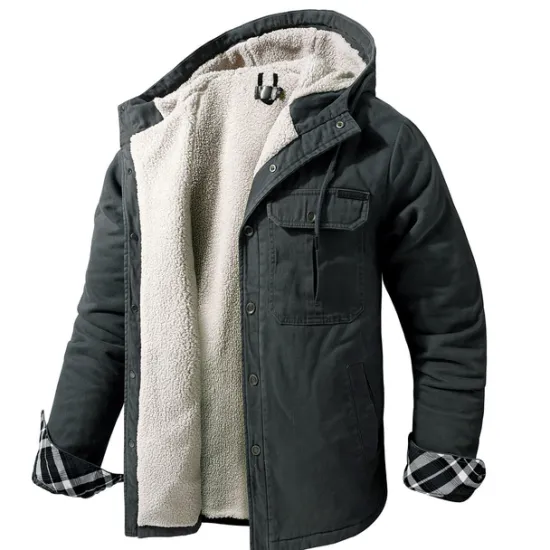 New OUKU Men's Lined Fleece Hooded Shirt Jacket Sherpa Padded jacket Coat Work Flannel Button Down Shirt Jacket Winter Outdoor Thermal Warm Windproof Lightweight Outerwear Parka Hunting Ski Snowboard Fishing
