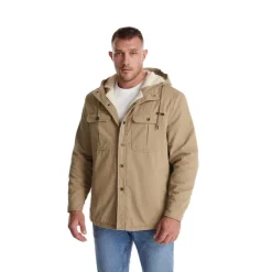 New OUKU Men's Lined Fleece Hooded Shirt Jacket Sherpa Padded jacket Coat Work Flannel Button Down Shirt Jacket Winter Outdoor Thermal Warm Windproof Lightweight Outerwear Parka Hunting Ski Snowboard Fishing