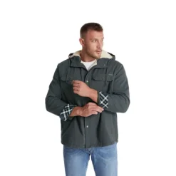 New OUKU Men's Lined Fleece Hooded Shirt Jacket Sherpa Padded jacket Coat Work Flannel Button Down Shirt Jacket Winter Outdoor Thermal Warm Windproof Lightweight Outerwear Parka Hunting Ski Snowboard Fishing