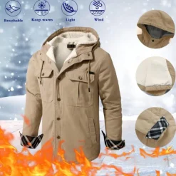 New OUKU Men's Lined Fleece Hooded Shirt Jacket Sherpa Padded jacket Coat Work Flannel Button Down Shirt Jacket Winter Outdoor Thermal Warm Windproof Lightweight Outerwear Parka Hunting Ski Snowboard Fishing