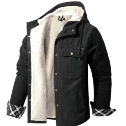 New OUKU Men's Lined Fleece Hooded Shirt Jacket Sherpa Padded jacket Coat Work Flannel Button Down Shirt Jacket Winter Outdoor Thermal Warm Windproof Lightweight Outerwear Parka Hunting Ski Snowboard Fishing