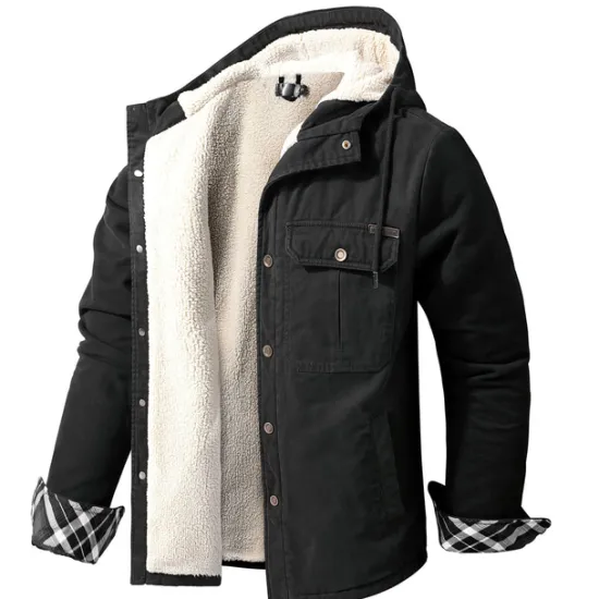 New OUKU Men's Lined Fleece Hooded Shirt Jacket Sherpa Padded jacket Coat Work Flannel Button Down Shirt Jacket Winter Outdoor Thermal Warm Windproof Lightweight Outerwear Parka Hunting Ski Snowboard Fishing