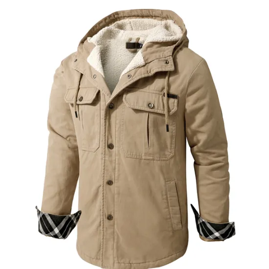 New OUKU Men's Lined Fleece Hooded Shirt Jacket Sherpa Padded jacket Coat Work Flannel Button Down Shirt Jacket Winter Outdoor Thermal Warm Windproof Lightweight Outerwear Parka Hunting Ski Snowboard Fishing