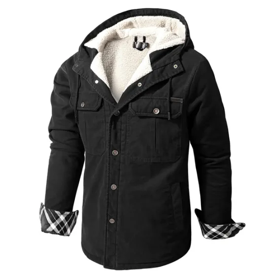 New OUKU Men's Lined Fleece Hooded Shirt Jacket Sherpa Padded jacket Coat Work Flannel Button Down Shirt Jacket Winter Outdoor Thermal Warm Windproof Lightweight Outerwear Parka Hunting Ski Snowboard Fishing