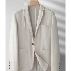 Sale OUKU Men's Linen Blazer Blazer Vacation Holiday Wedding Party Fashion Lightweight Spring & Fall Polyester Linen Plain Pocket Buttons Comfortable Single Breasted One-button Blazer Black Burgundy Dark Navy