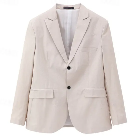 New OUKU Men's Linen Blazer Business Fashion Casual Spring & Fall Polyester Linen Plain Pocket Buttons Comfortable Single Breasted Blazer White Light Green khaki