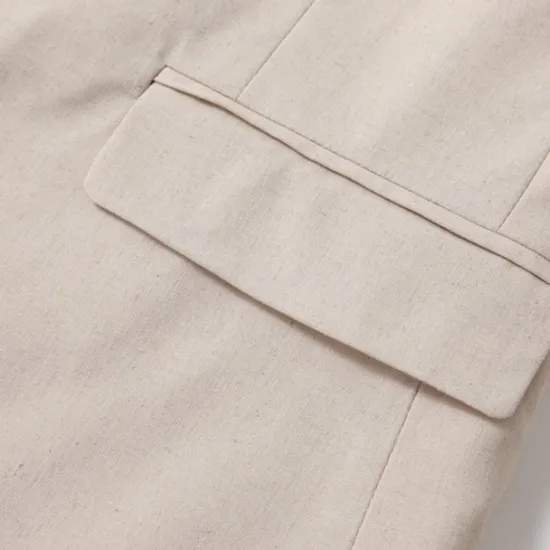 New OUKU Men's Linen Blazer Business Fashion Casual Spring & Fall Polyester Linen Plain Pocket Buttons Comfortable Single Breasted Blazer White Light Green khaki
