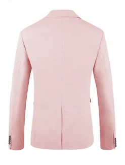 Hot OUKU Men's Linen Blazer Sport Coat Notch Collar Fashion Casual Solid Colored Blazer Yellow Pink Sky Blue Standard Fit Single Breasted One-button