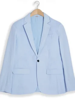 Online OUKU Men's Linen Blazer Sport Coat Notch Collar Fashion Casual Solid Colored Blazer Lake blue Sky Blue Dark Grey Standard Fit Single Breasted One-button