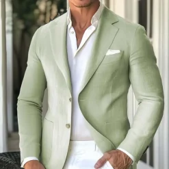 Best OUKU Men's Linen Blazer Sport Coat Notch Collar Lightweight Casual Solid Colored Blazer Standard Fit Single Breasted Two-buttons Sage