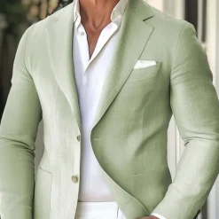 Best OUKU Men's Linen Blazer Sport Coat Notch Collar Lightweight Casual Solid Colored Blazer Standard Fit Single Breasted Two-buttons Sage