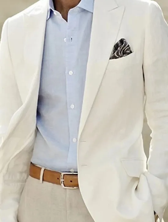 Discount OUKU Men's Linen Blazer Sport Coat Closure collar Fashion Casual Solid Colored Tailored Fit Single Breasted One-button White