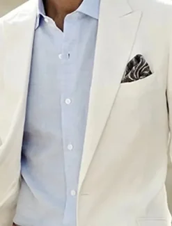 Discount OUKU Men's Linen Blazer Sport Coat Closure collar Fashion Casual Solid Colored Tailored Fit Single Breasted One-button White