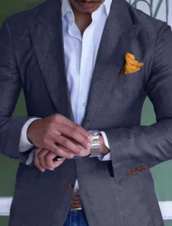 New OUKU Men's Linen Blazer Sport Coat Closure collar Fashion Casual Solid Colored Blue Purple Green Tailored Fit Single Breasted Two-buttons