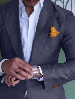 New OUKU Men's Linen Blazer Sport Coat Closure collar Fashion Casual Solid Colored Blue Purple Green Tailored Fit Single Breasted Two-buttons
