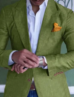New OUKU Men's Linen Blazer Sport Coat Closure collar Fashion Casual Solid Colored Blue Purple Green Tailored Fit Single Breasted Two-buttons