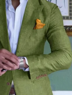 New OUKU Men's Linen Blazer Sport Coat Closure collar Fashion Casual Solid Colored Blue Purple Green Tailored Fit Single Breasted Two-buttons